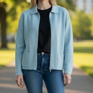 Y2K Collectibles by Parkhurst Aqua Blue Zip Cardigan Sweater Womens Medium Knit